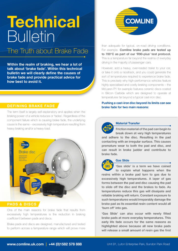 Technical Bulletin The Truth about Brake Fade Comline Auto Parts Ltd